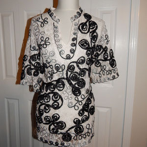 Once Again creame lace tunic with black accents